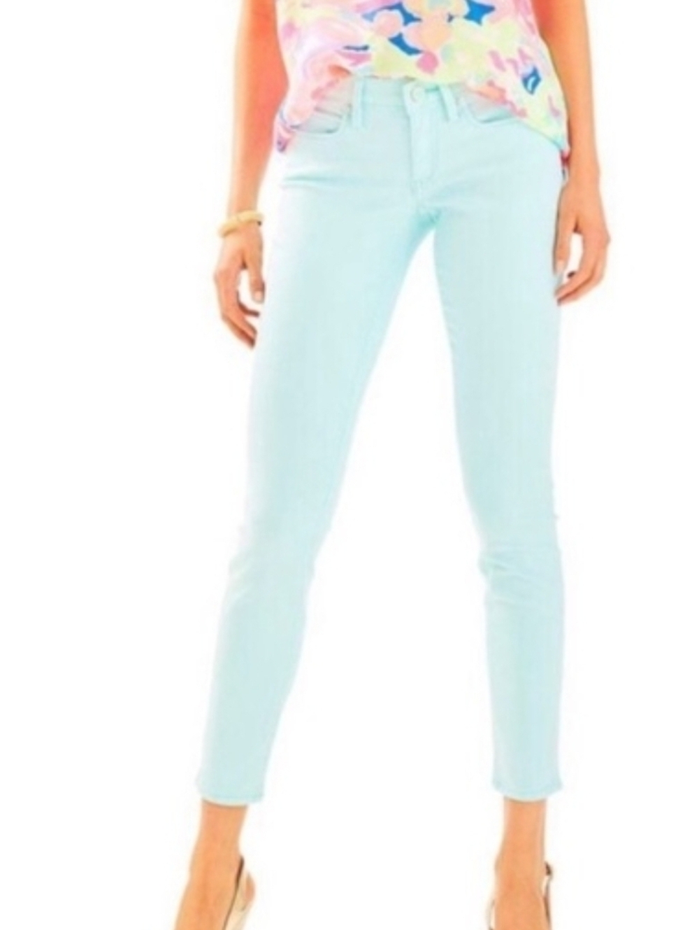 Lilly Pulitzer Light Mist Blue Aqua Pastel South Ocean Skinny Jeans Size 8